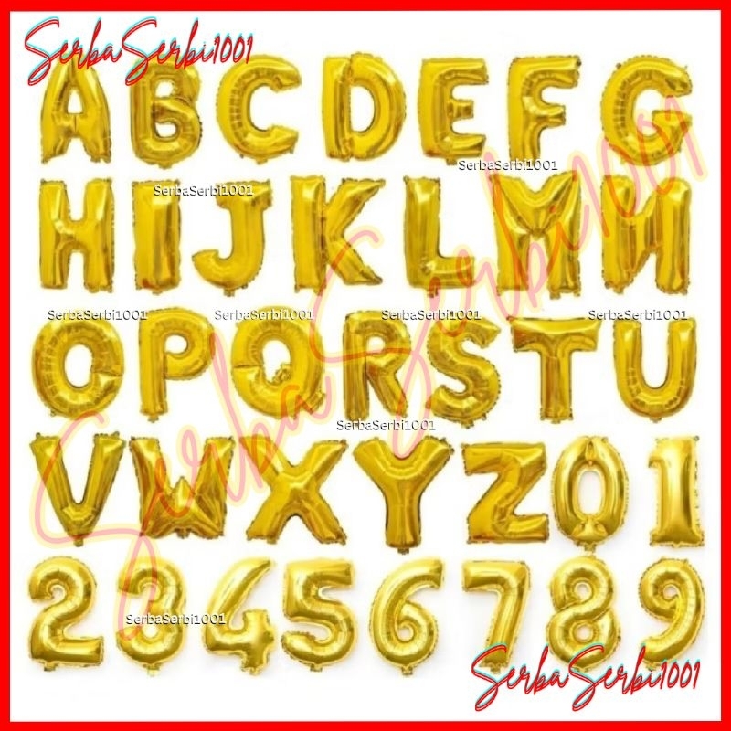BALON FOIL EMAS HURUF / BALON HURUF / BALON ANGKA / BALON ULANG TAHUN