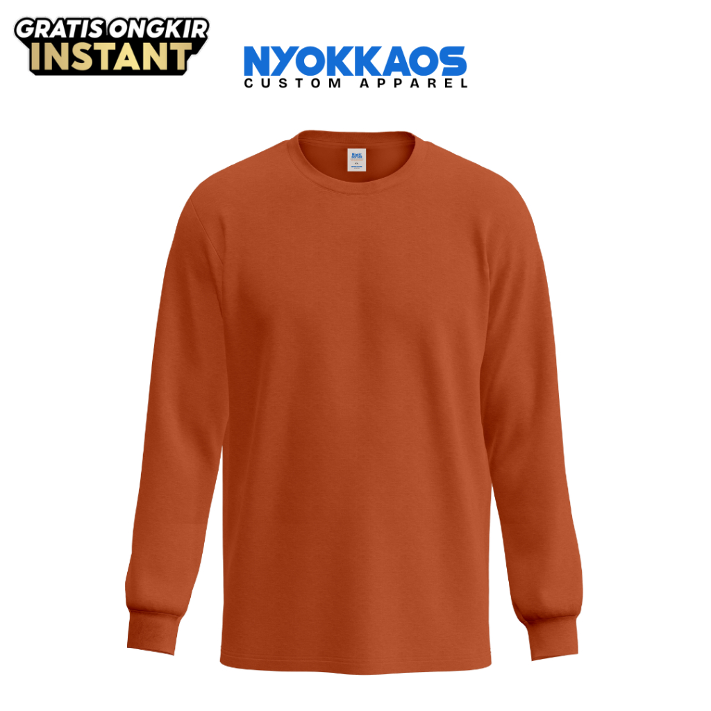 NYOKKAOS Kaos Polos 100% Katun Combed Premium 24S Knitto Textile Lengan Panjang Rib (Karet) - Orange