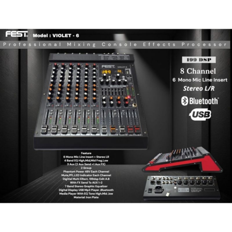 mixer audio 6 channel original fest violet 6 mixer karaoke mixer usb bluetooth