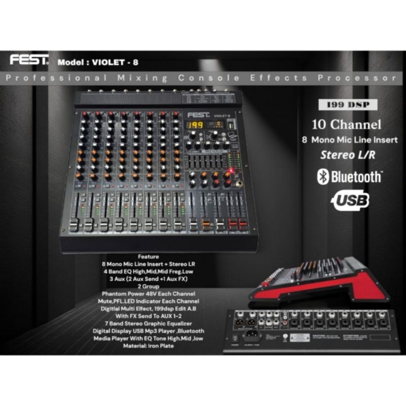 mixer audio 8 channel original fest violet 8 mixer karaoke mixer usb bluetooth