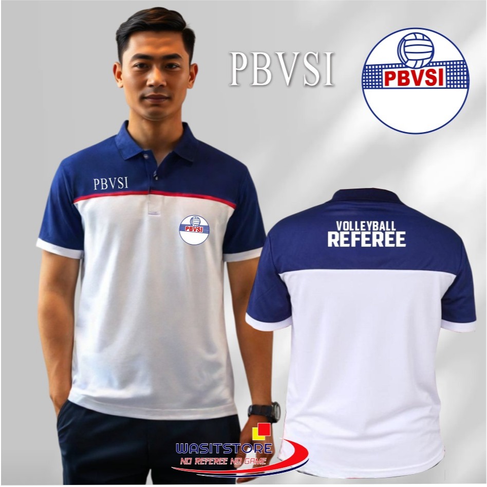 BAJU TUGAS WASIT VOLI NEW ARRIVAL MD: NAVY, PUTIH, LIST DADA MERAH & LENGAN PUTIH (PBVSI BULAT MERAH