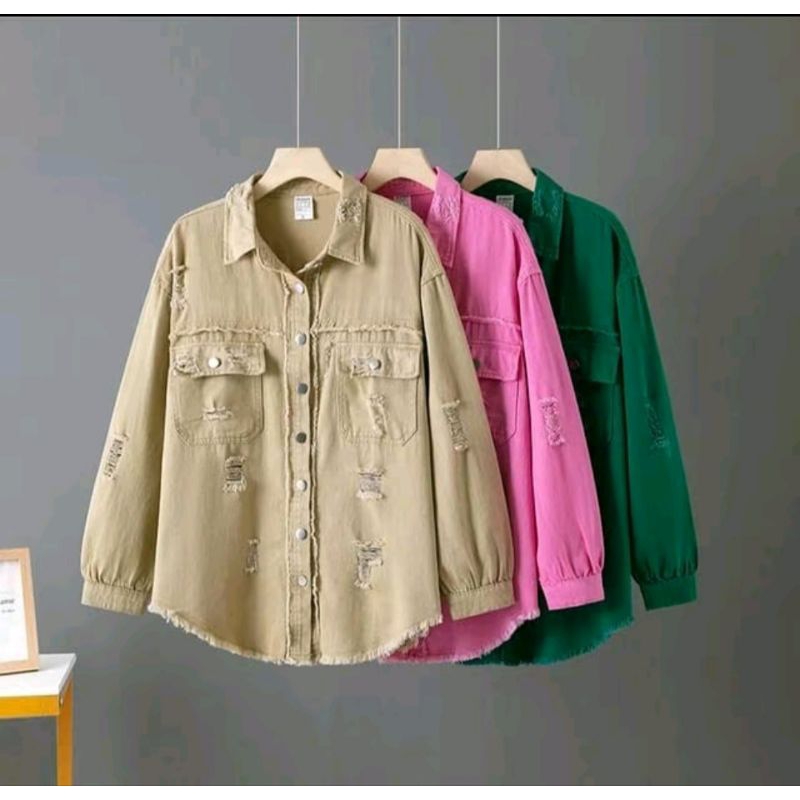 Jaket jeans  sobek oversize denim wanita