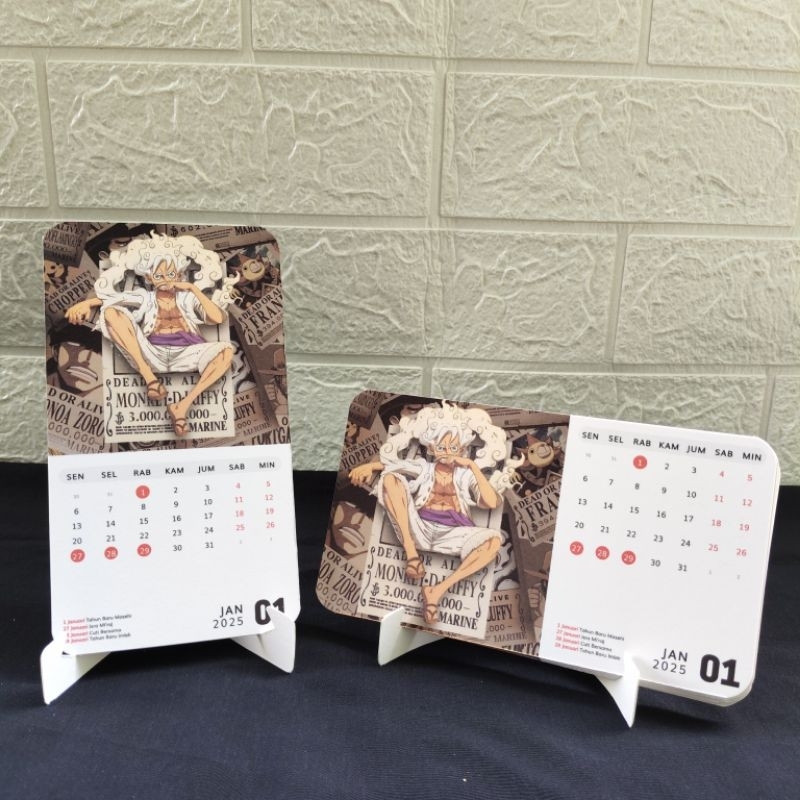 

kalender meja estetik simpel custom, onepiece, attack on titan