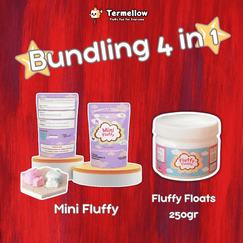 

Bundling Mini Fluffy & Fluffy Floats 250gr | Selai Marshmallow Fluff Varian Original by Termellow | Halal | Vanilla Snack Cup Putih Bahan
