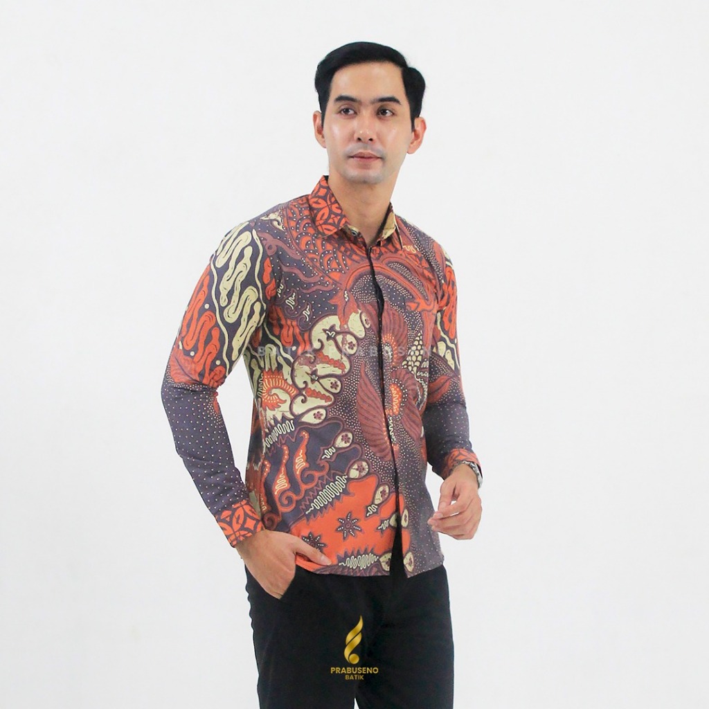 ADIJAYA Baju Kemaja Batik Pria Lengan Panjang Slimfit Slim Fit Original Prabuseno Official Kain Katu