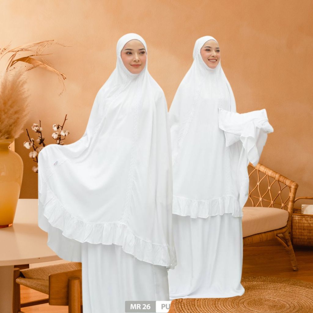 MUKENA RAYON RAUNA PRIDE MR 26 WHITE / MUKENA RAYON PREMIUM PUTIH SETELAN ATAS BAWAHAN
