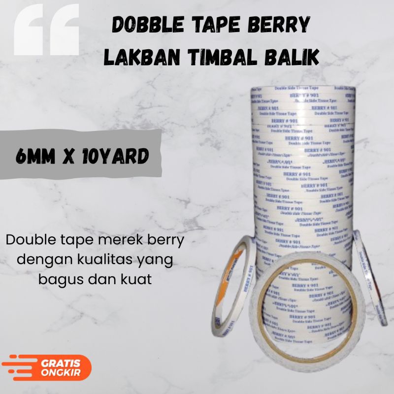 MERK BERRY-DOUBLE TAPE PUTIH-LAKBAN TIMBAL BALIK-LAKBAN KERTAS UK 6mm