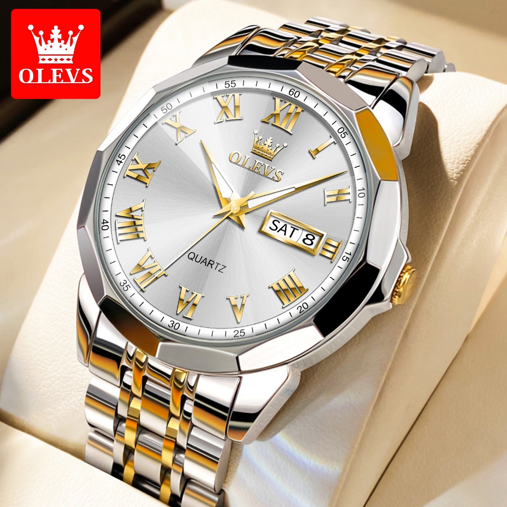 OLEVS Jam Tangan Pria Original Analog Fashion Mewah Anti Air Stainless Steel Jam Tangan Cowok 9990
