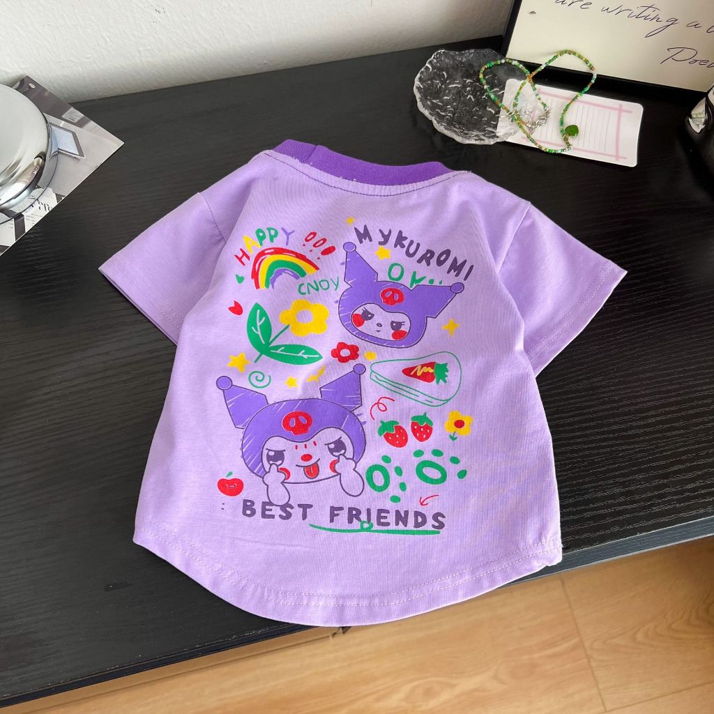 Atasan kaos Korea anak perempuan berwarna ungu putih 2-9 tahun