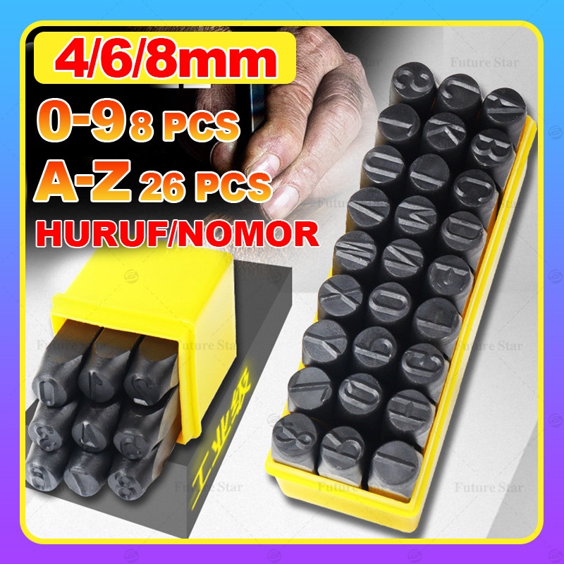 

Alat Ketok Huruf Dan Angka Nomor Rangka Mesin 0-9 Letter 36pcs A-Z Number Punch Set Ukuran 4mm 6mm 8mm Alphabets Printing Tool Steel Stamp 9pcs 26pcs Untuk Plastik, Kayu, Kulit for Imprinting Metal, Plastic, Wood, Leather