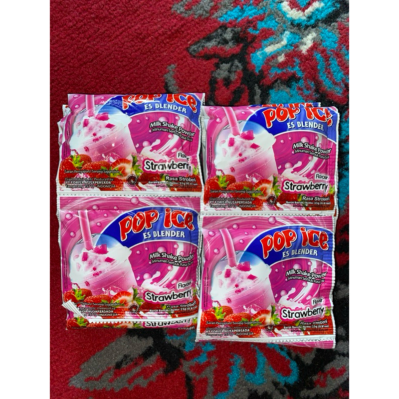 

Pop Ice Strawberry 1 Renceng isi 10 Sachet