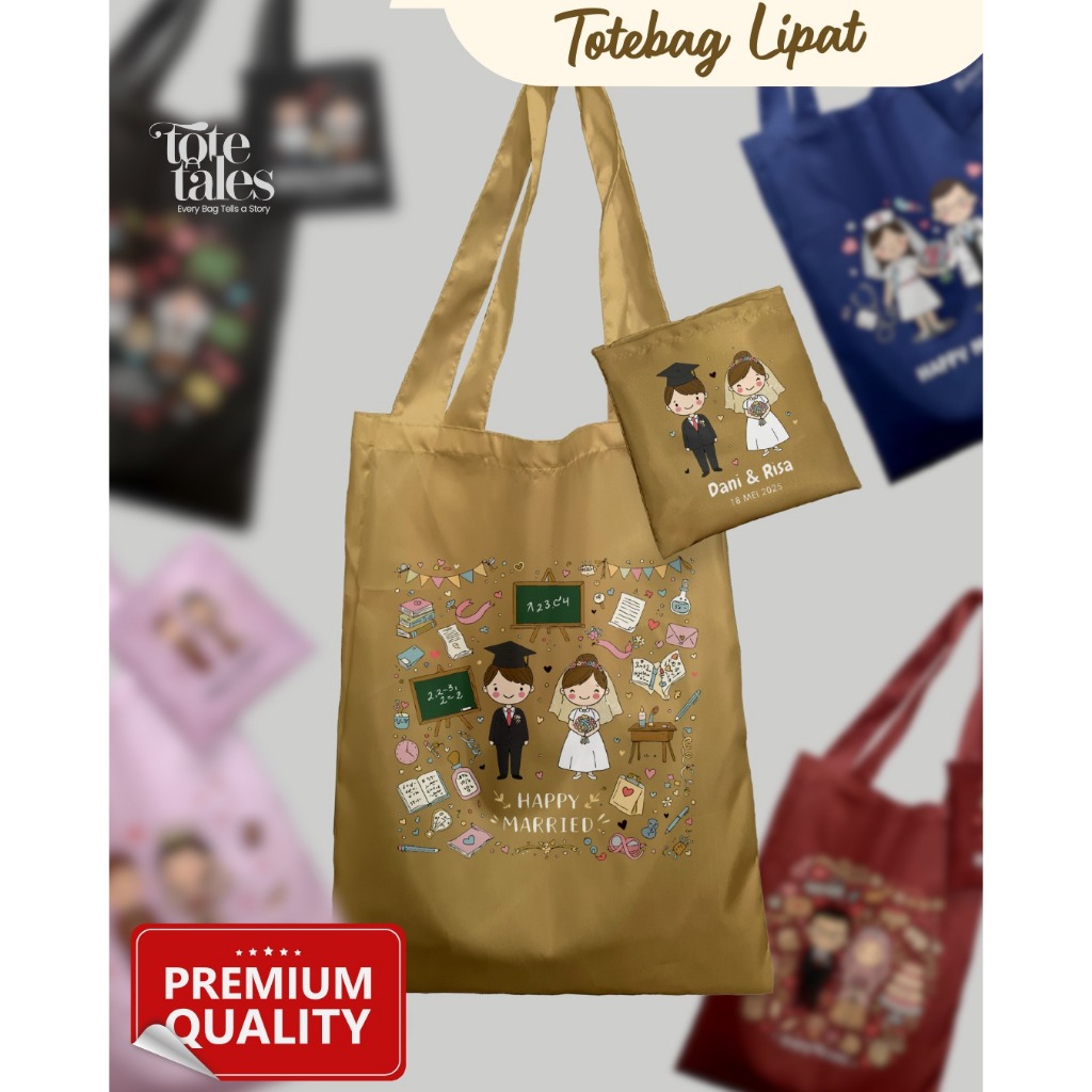 TAS LIPAT CUSTOM TOTEBAG, Totebag Souvenir Pernikahan Warna,Totebag Custom Warna, Totebag lipat Prin