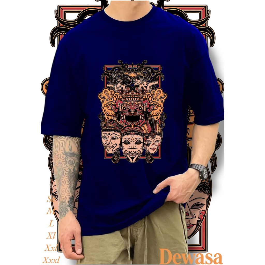 BAJU ATASAN DEWASA MOTIF TOPENG BARONG BAHAN ADEM SABLON PREMIUM