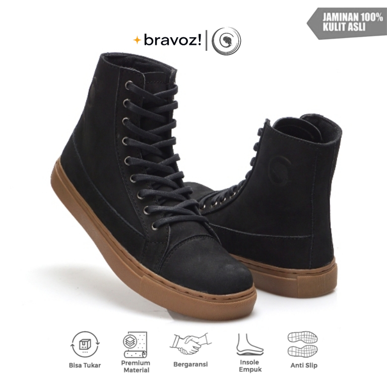 Greata - Valdemar Black Sepatu Boots Pria Kulit Asli Tinggi Original / Boots touring motor