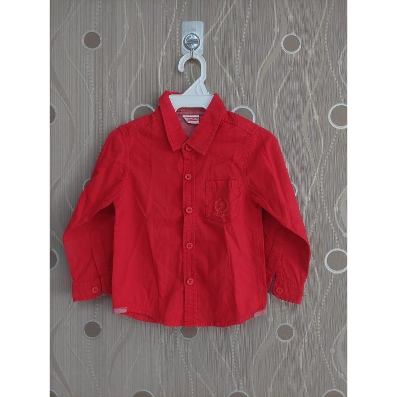 Preloved Anak - Kemeja Lengan Panjang Merah Anak Laki-Laki 1-2 Tahun