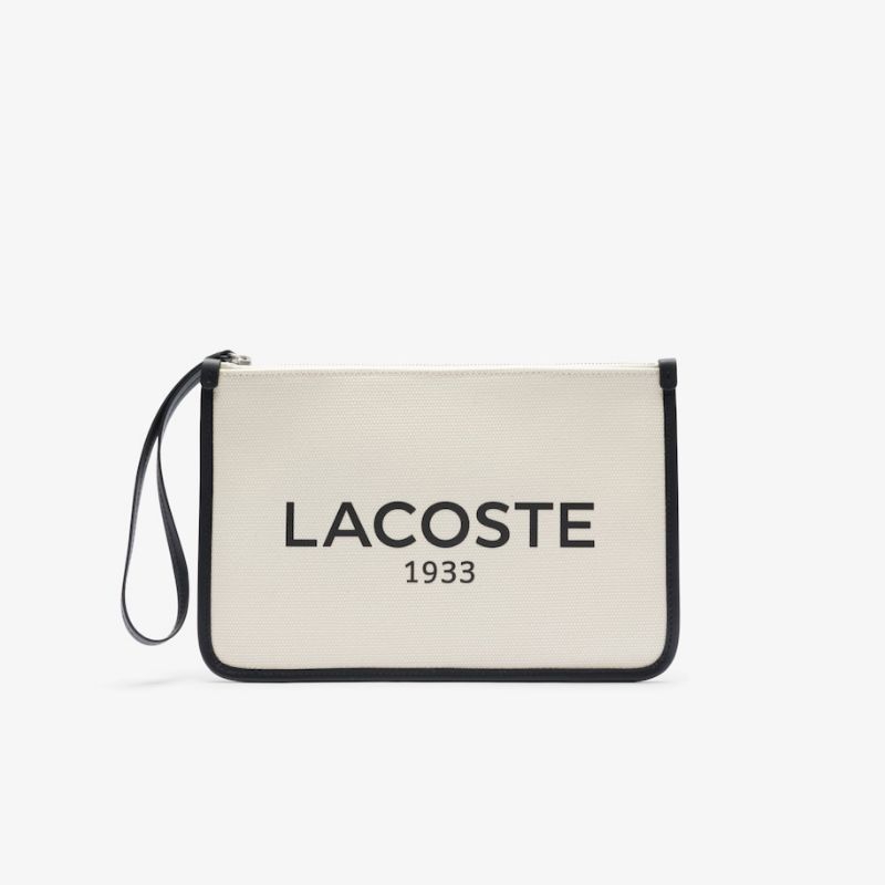 Lacoste Unisex Heritage Canvas Pouch Clutch Bag - Beige Q21