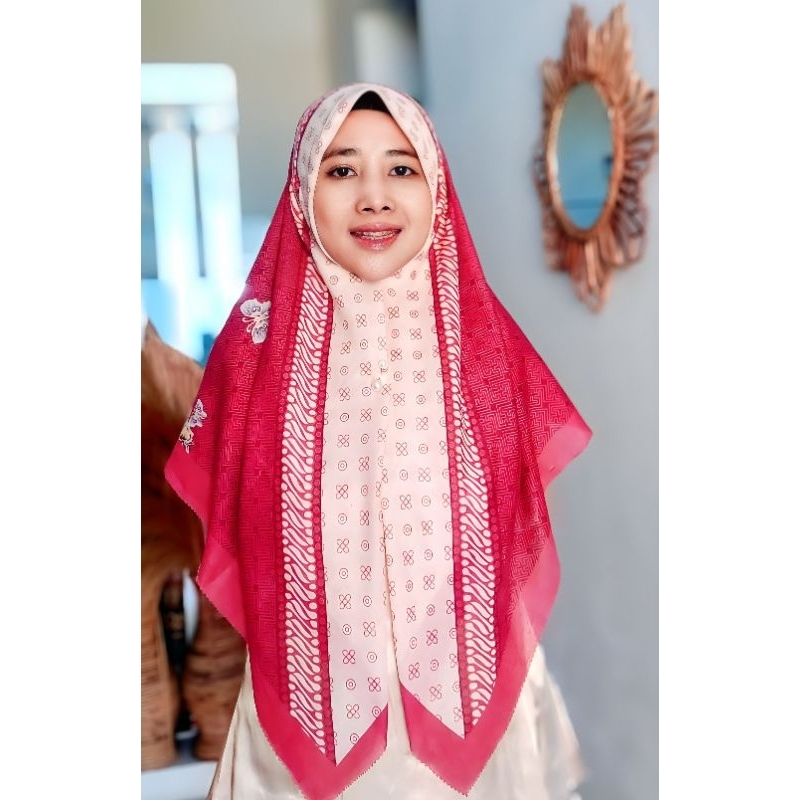 Jilbab Printing Bahan Voal Premium Warna Merah Bata Murah