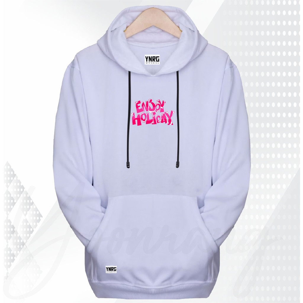 Hoodie pria distro warna putih list enjoy holiday SIZE M L XL XXL XXXL Sweater jaket hodi jeket cowo