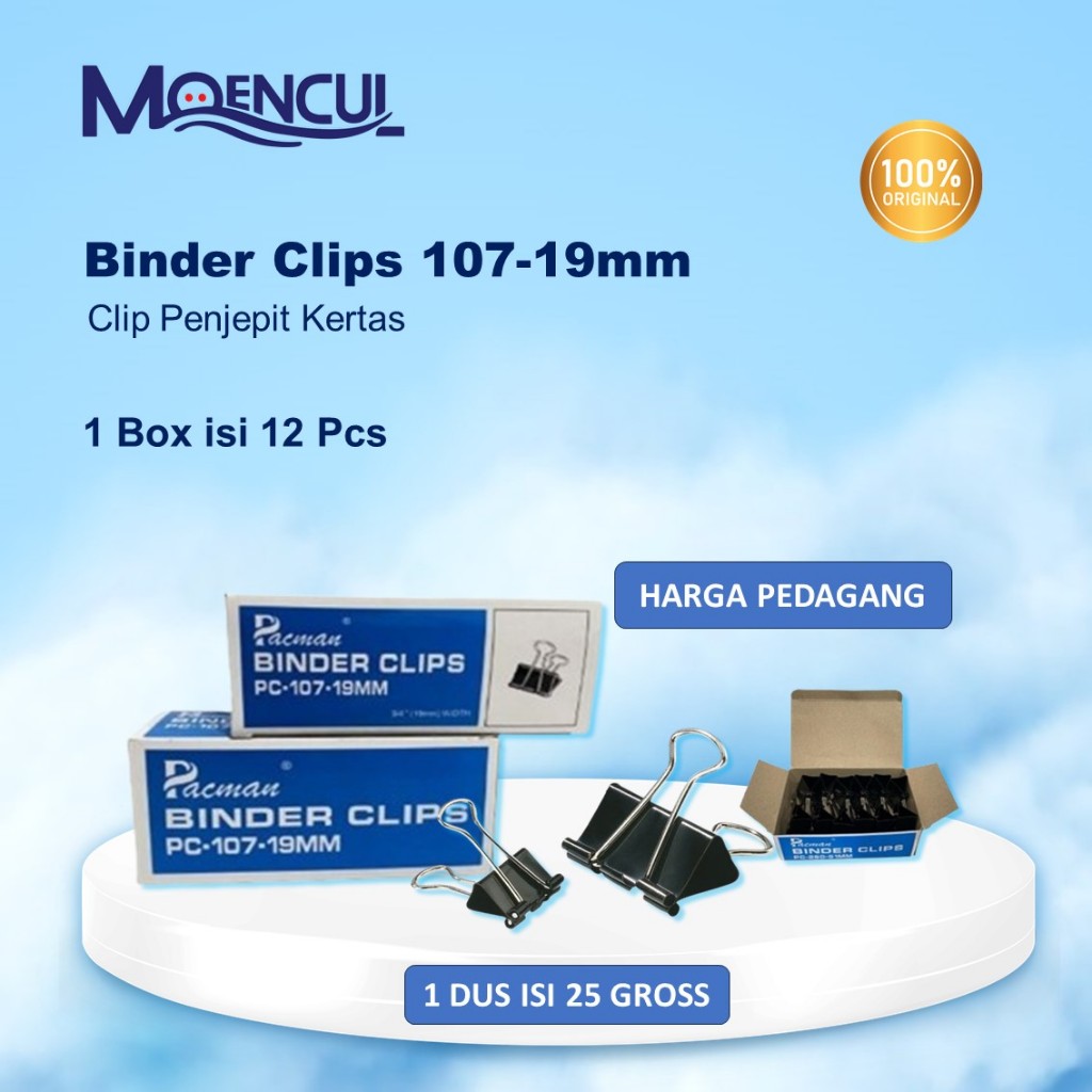 

1 Box isi 12 Pcs Binder Clips Pacman Ukuran 107-19MM / Penjepit Kertas Kecil, Sedang Dan Tebal
