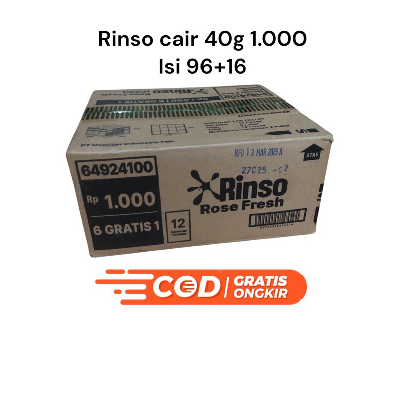 Rinso cair Sachet(1Renteng isi 7 (Beli 6 gratis 1)) 1Dus isi 96+16