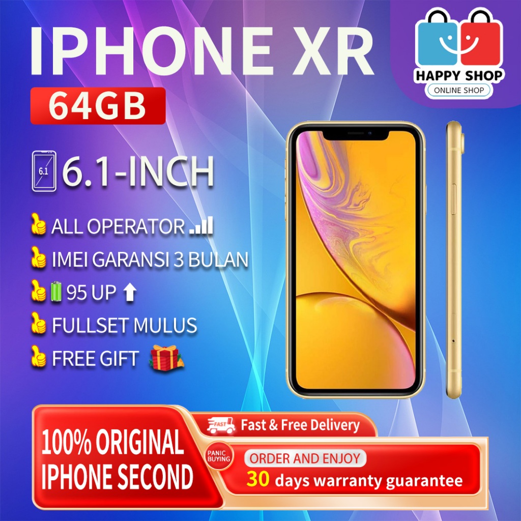 iPhone XR 64GB Second/Bekas Original100% EX-INTER Fullset All Sim Mulus Normal Like New Smartphone