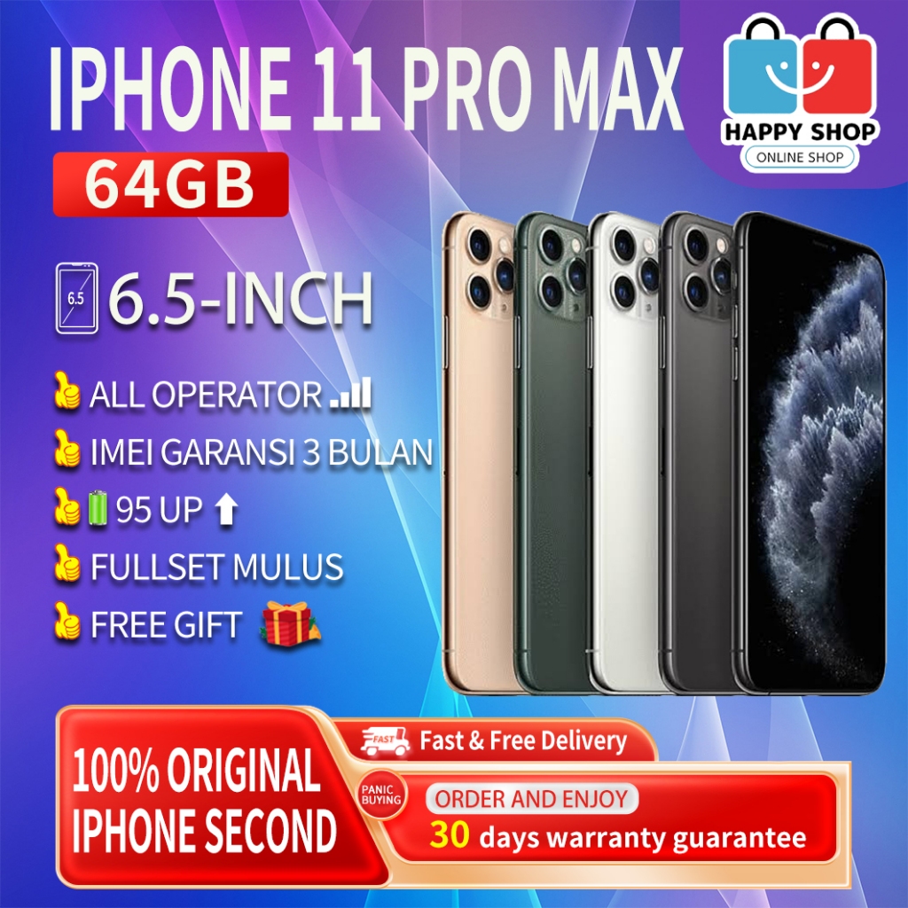 iPhone 11Pro Max 64GB Second Original100% 6.5”OLED-Ori Silent-Camera Fullset Mulus Like New Phone