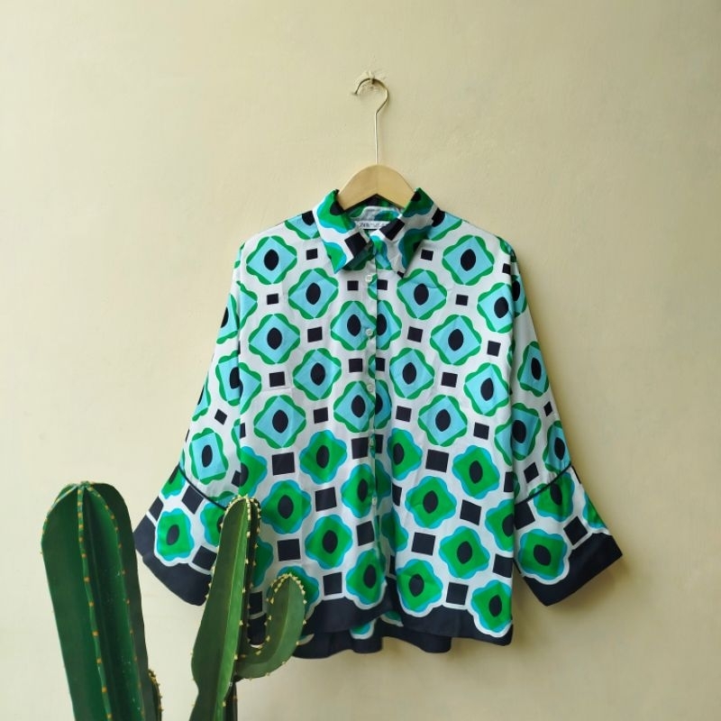 Zara printed silk shirt preloved