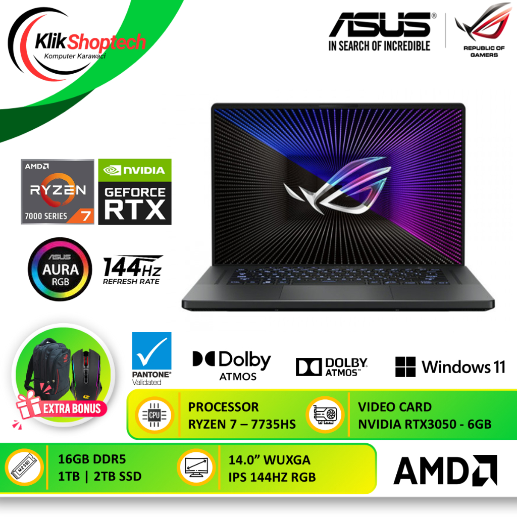 ASUS ROG ZEPHYRUS G14 GA402NJ RTX 3050 RYZEN 7 7735HS 16GB 512GB 144HZ RGB