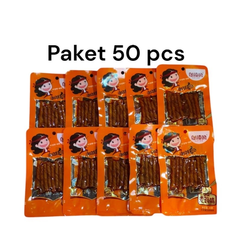 

Paket 50 pcs Snack camilan spicy Tendon mini spicy