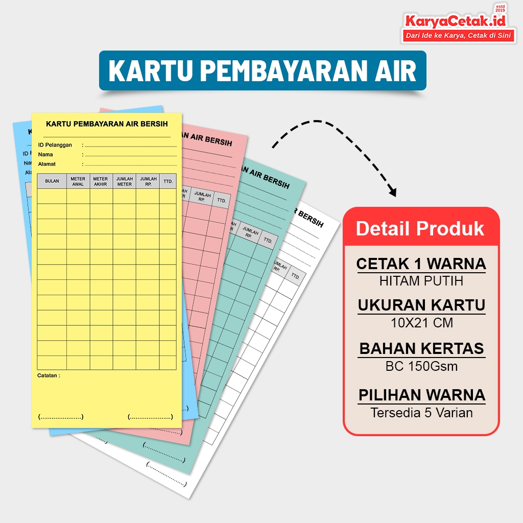 

Kartu Pembayaran Air Bersih - Kartu Tagihan Iuran Air Warga Ukuran 10x21cm - Kartu Tagihan Air Bersih Cocok untuk RT, RW, Desa, Perumahan