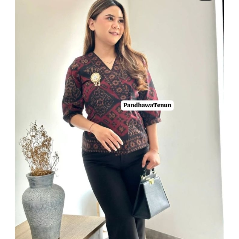 Blazer endek motif cokra lobeng special / blazer endek bali / atasan endek wanita / seragam guru