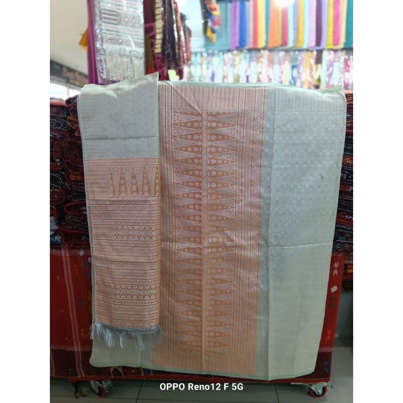 SONGKET MESIN TUMTUMAN KATUN ATBM WARNA HIJAU SAGE TUMPAL ORANGE
