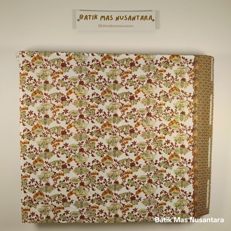 Kain Batik Prada Halus Premium Motif Burung Cendrawasih Papua - Putih Emas ( Per Meter )