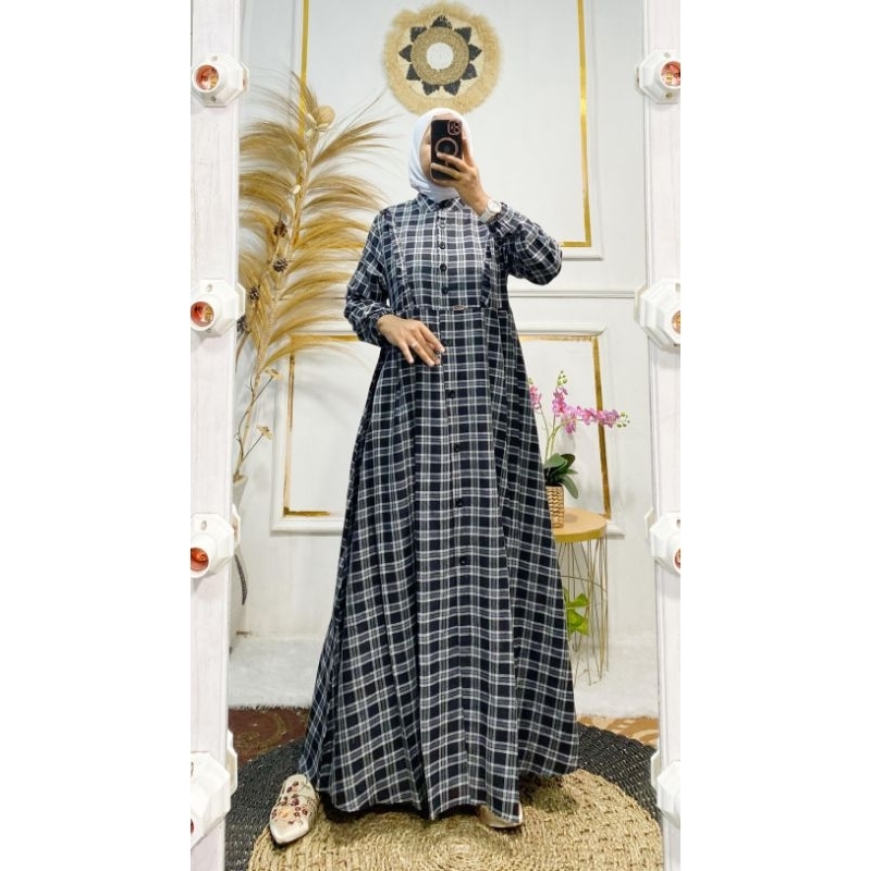Rifahana gamis kotak katun flanel import