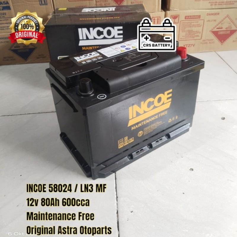 Aki Mobil Incoe LN3 / 58024 MF 80Ah Accu Kering Siap Pakai