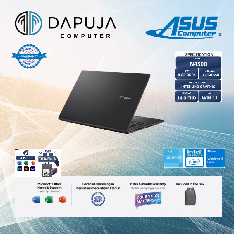 NB ASUS VIVOBOOK N4500 Memori 8GB HDD 512GB A1400KA-FHD4512(BLACK)