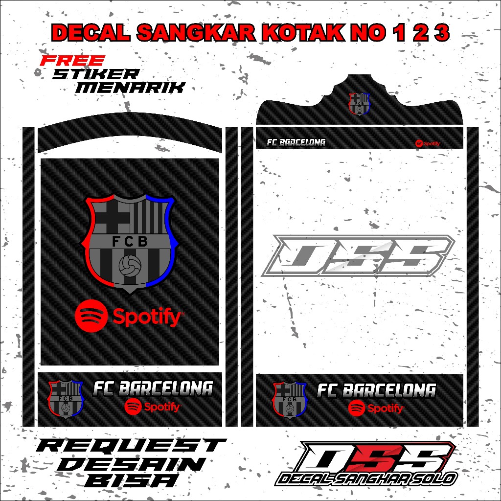 DECAL SANGKAR BURUNG KOTAK MOTIF BARCELONA CARBON NO 1 2 3