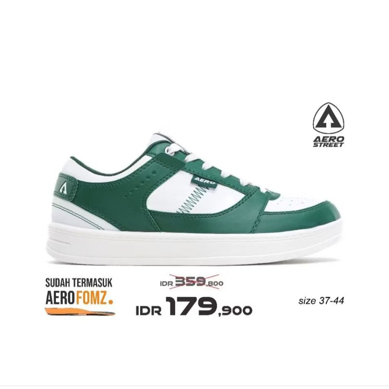 Aerostreet Hoops Low 2.0 Hijau Putih 37-44 - | Sepatu Senakers Casual | Sepatu Terlaris