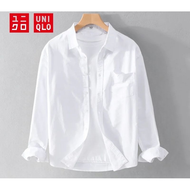 ORIGINAL FAST DELIVERY UNIQLO Kemeja Putih Lengan Panjang Pria Casual Slim fit KEKINIAN