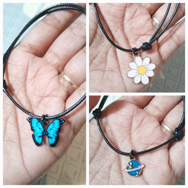 gelang liontin planet / gelang tali korea motif bunga / gelang hitam aesthetic korea polos / gelang 
