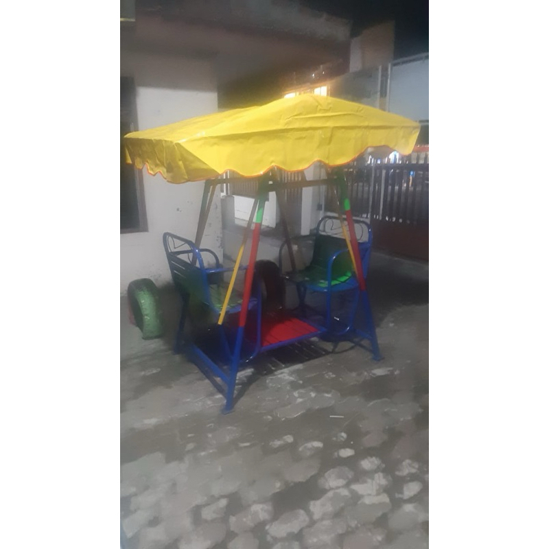 ayunan besi bangku 60cm dengan tenda ayunan paud sekolah taman kanak