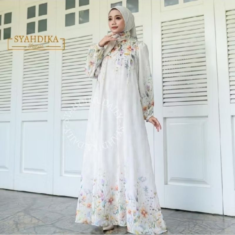 Preloved Dress Bunga Lebaran one set Hijab Busui Friendly