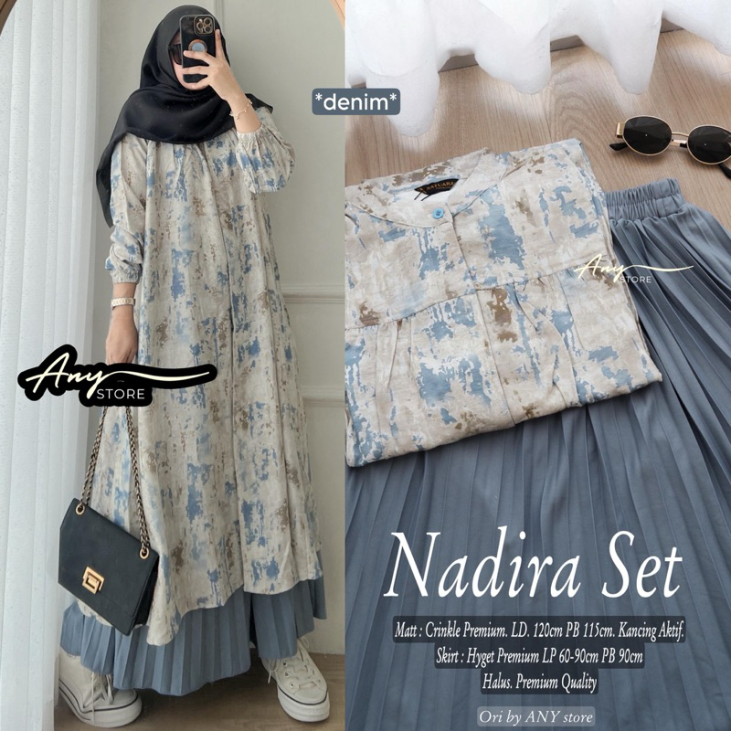 nadira setelan tunik dan rok by A.N.Y midi dress crinkle kelong tunic jumbo ld 120 CM rok panjang pl