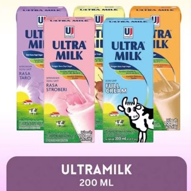 

ULTRA MILK SUSU UHT 200 ML RASA COKLAT | STRAWBERRY | FULL CREAM | TARO