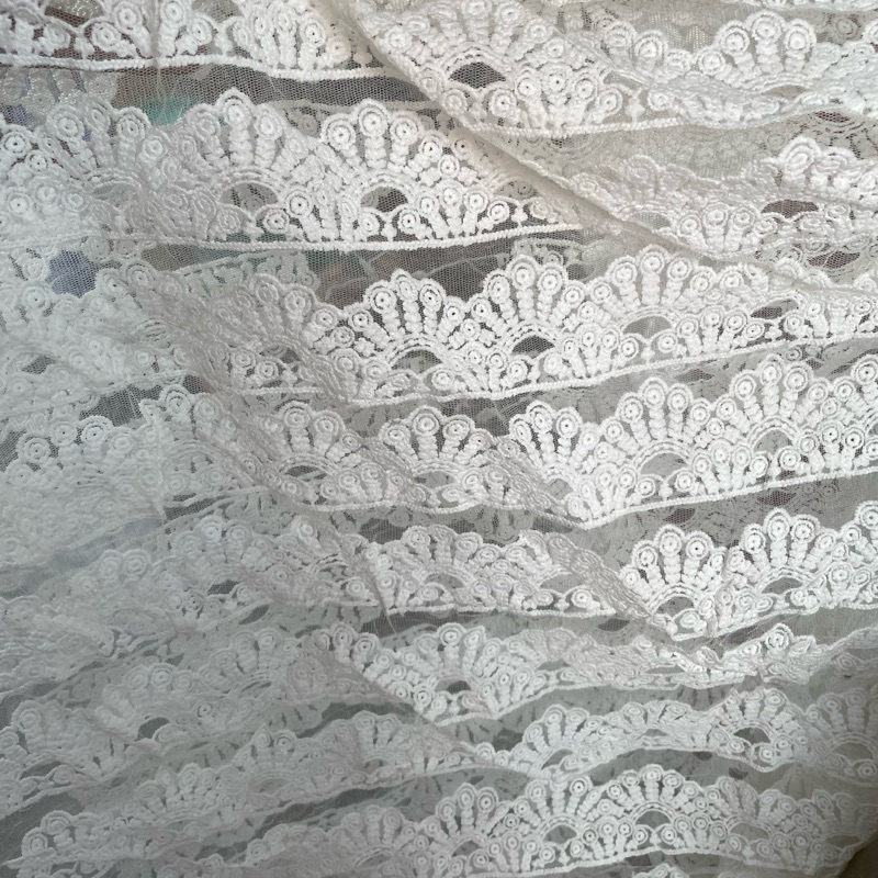 kain bordir - kain tille bordir motif etnik impor - kain tulle bordir - kain bordir warna putih adk