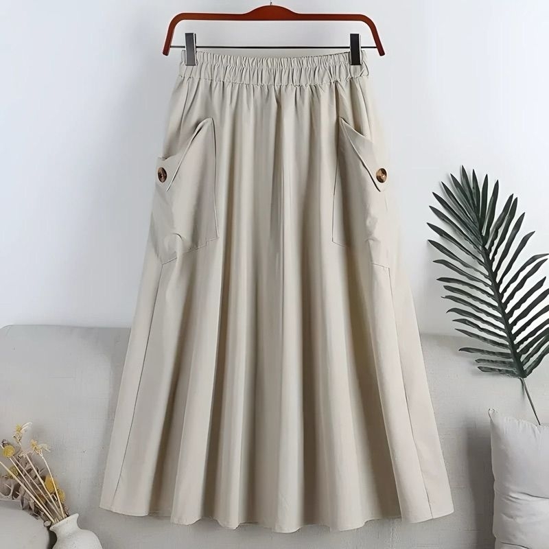 Rok Cargo Twill Wanita Standar Katun Karet Panjang Milo - Sage, Maxi Shai Skhirt