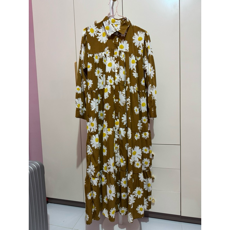 dress coklat bunga bunga