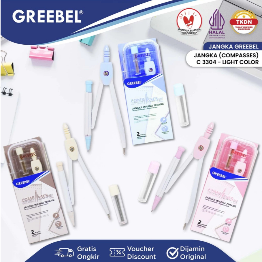 

GREEBEL - Jangka Besi Warna Plus isi Pensil / Math Set C 3304