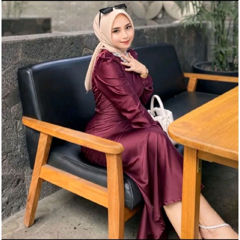 Elora Dress Slik Premium Baju Wanita Kondangan Wisuda Gamis Lebaran