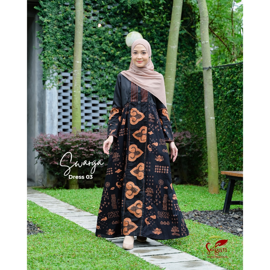 Swarga 03 Dress Gamis Batik Tulis Asli Eksklusif Hitam Coklat Untuk Wanita by SOGAN BATIK